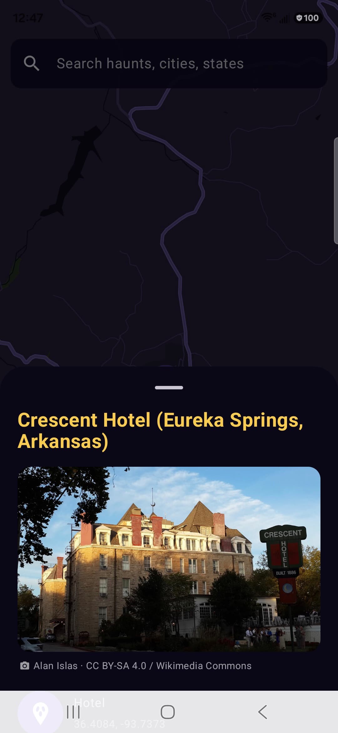 A location page in the app, with a photo, the documented story, and directions.